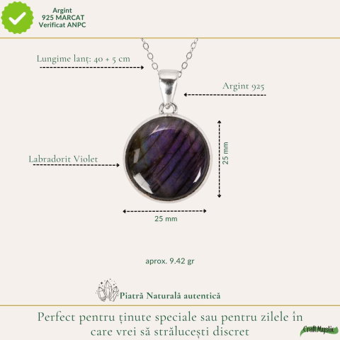 Colier Argint 925 cu Labradorit Violet Rotund – Protectie si Echilibru [3]