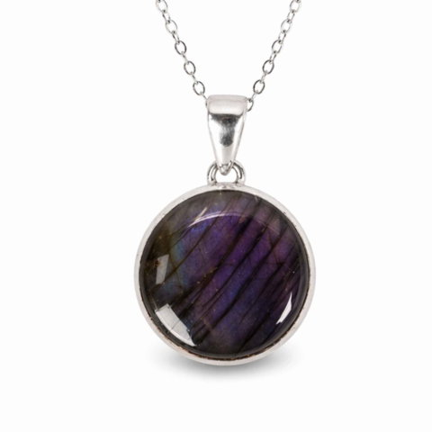 Claritate Mentala si Focus - Colier Argint 925 cu Labradorit Violet Rotund – Protectie si Echilibru
