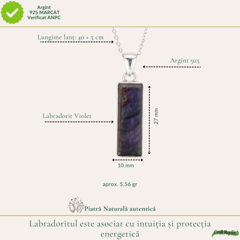 Colier Argint 925 cu Labradorit Violet Dreptunghi – Claritate si Protectie [3]