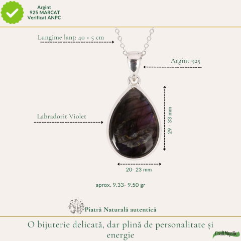 Colier Argint 925 cu Labradorit Violet Lacrima – Intuitie si Protectie [3]