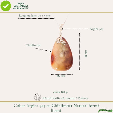 Colier argint 925 cu lacrima mare si chihlimbar natural – Energie solara si vitalitate [2]