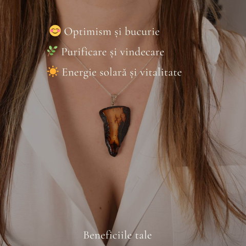 Colier argint 925 cu triunghi si chihlimbar natural – Energie solara si putere [2]