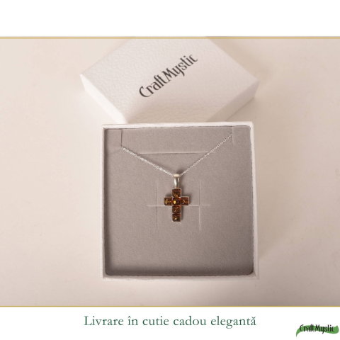 Colier argint 925 cu cruce si chihlimbar natural – Protectie si energie solara [5]