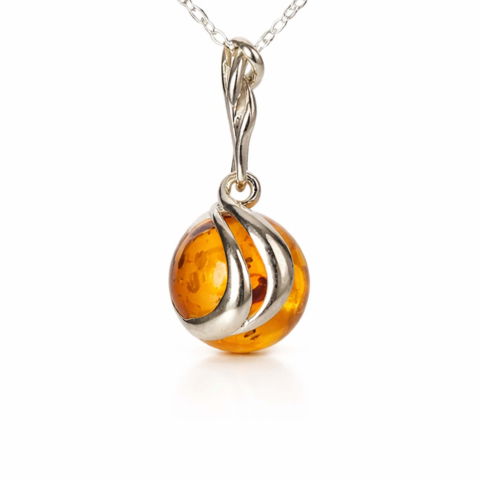 Colier argint 925 rotund cu chihlimbar natural – Energie solara si echilibru