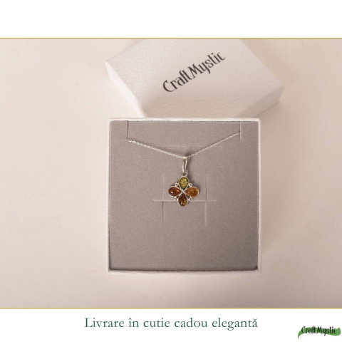 Colier argint 925 cu trifoi si chihlimbar natural – Energie solara si noroc [5]