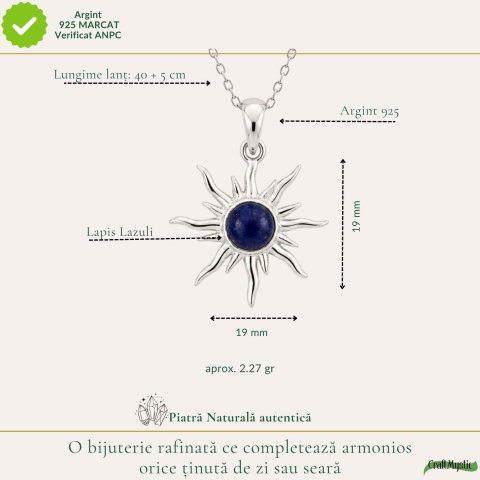 Colier argint 925 cu Lapis Lazuli soare – Claritate mentala si energie pozitiva [3]