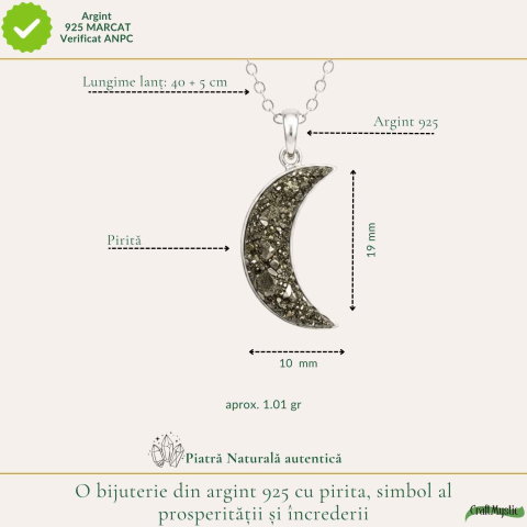 Colier argint 925 cu Pirita semiluna – Prosperitate si protectie energetica [3]