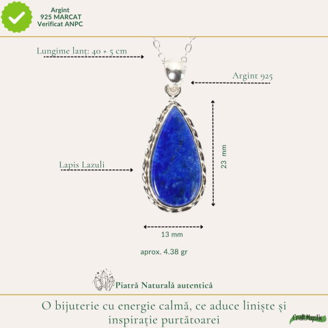 Colier argint 925 cu Lapis Lazuli forma de lacrima – Claritate mentala si echilibru interior [3]