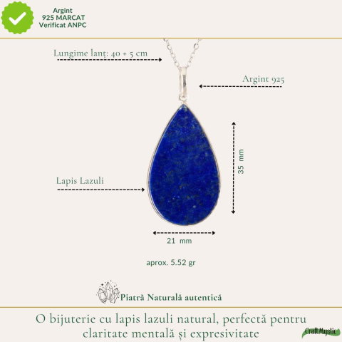 Colier argint 925 cu Lapis Lazuli lacrima – Claritate mentala si echilibru interior [3]