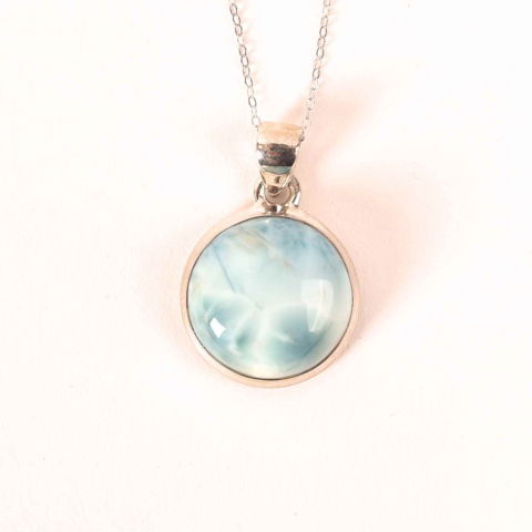 Dragoste si relatii - Colier Argint 925 cu Larimar Rotund – Armonie si Calm Oceanic