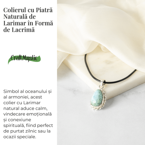 Colier Argintiu cu Piatra Naturala Larimar in Forma de Lacrima – Calm si Armonie Interioara [2]