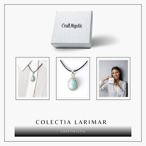 Colier Argintiu cu Piatra Naturala Larimar in Forma de Lacrima – Calm si Armonie Interioara [7]