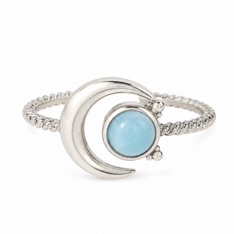 Vindecare Emotionala - Inel Argint 925 cu Larimar Semiluna – Calm Interior si Eleganta Feminina
