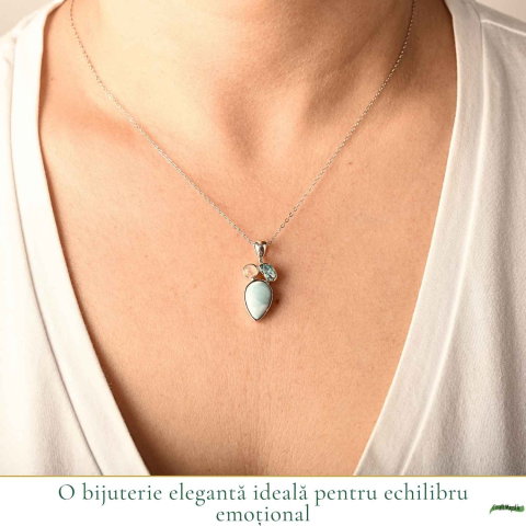 Colier Argint 925 cu Larimar, Apatit Albastru si Piatra Lunii Floare – Feminitate si Calm [1]