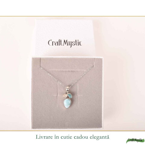 Colier Argint 925 cu Larimar, Apatit Albastru si Piatra Lunii Floare – Feminitate si Calm [5]