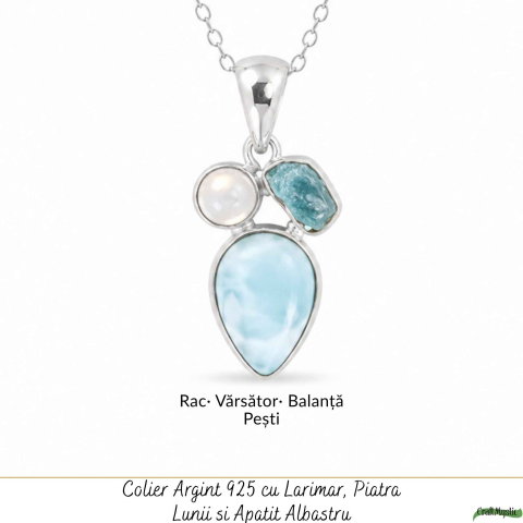 Colier Argint 925 cu Larimar, Apatit Albastru si Piatra Lunii Floare – Feminitate si Calm [4]