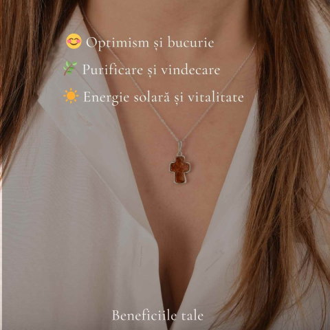 Colier argint 925 cu cruce mica si chihlimbar natural – Protectie si energie solara [2]