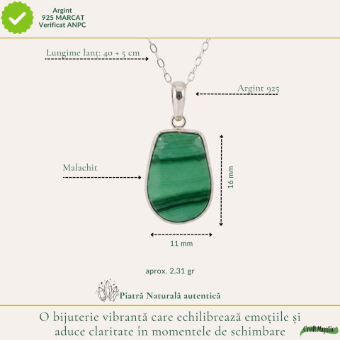 Colier Argint 925 cu Malachit Neuniform – Protectie si Transformare Autentica [3]