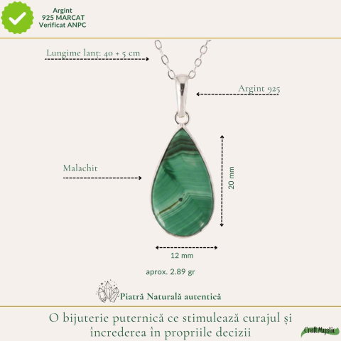 Colier Argint 925 cu Malachit Lacrima – Protectie si Eliberare Emotionala [3]