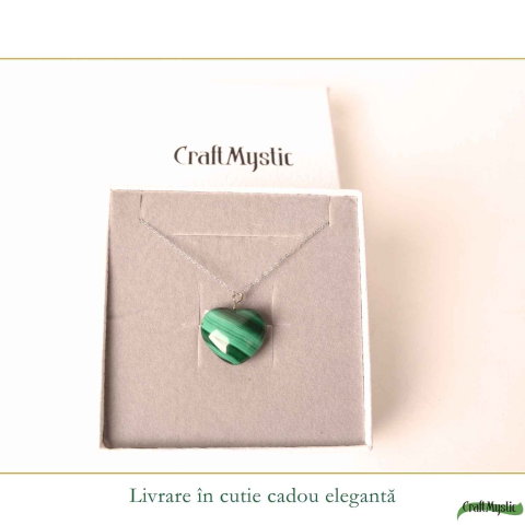 Colier cu Malachit Natural in Forma de Inima si lant argint 925– Transformare si Echilibru Emotional [5]