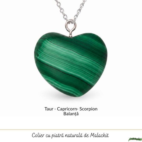 Colier cu Malachit Natural in Forma de Inima si lant argint 925– Transformare si Echilibru Emotional [4]