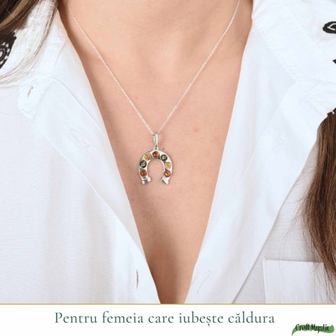 Colier argint 925 cu potcoava si chihlimbar natural – Noroc si energie solara [1]