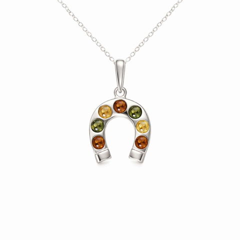 Inele - Colier argint 925 cu potcoava si chihlimbar natural – Noroc si energie solara