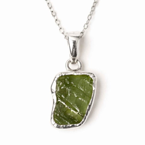 Bijuterii Semiprețioase - Colier Argint 925 cu Moldavit Brut Neuniform – Energie si Transformare