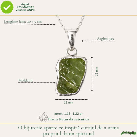 Colier Argint 925 cu Moldavit Brut Neuniform – Energie si Transformare [4]