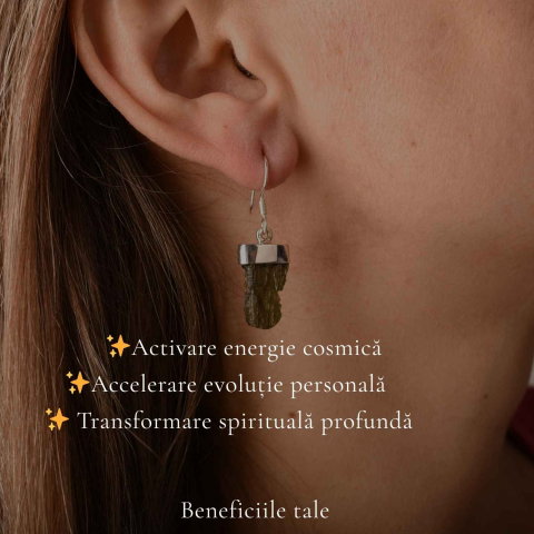 Cercei Argint 925 cu Moldavit Brut – Transformare si Energie Autentica [2]