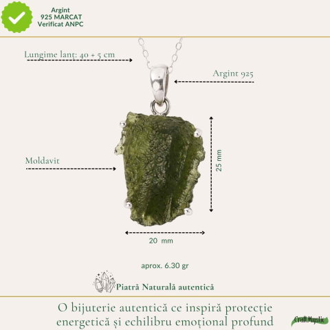 Colier Argint 925 cu Moldavit Brut Natural – Protectie si Energie Spirituala [3]