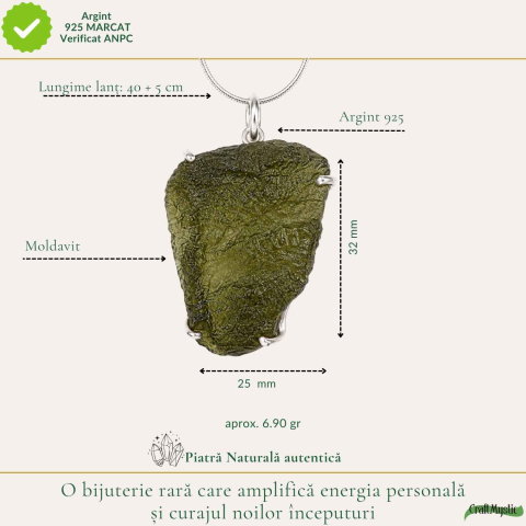 Colier Argint 925 cu Moldavit Brut Natural – Energie si Transformare Interioara [3]