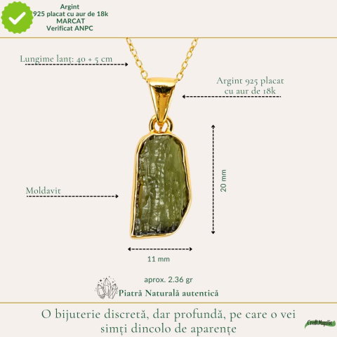 Colier Moldavit Brut Neuniform din Argint 925 Placat Aur – Transformare si Claritate [3]