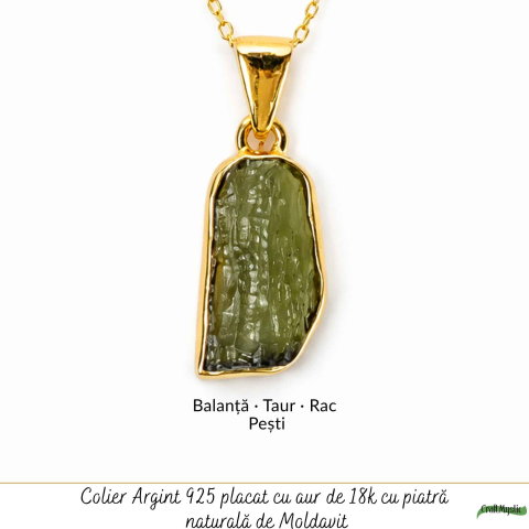 Colier Moldavit Brut Neuniform din Argint 925 Placat Aur – Transformare si Claritate [4]