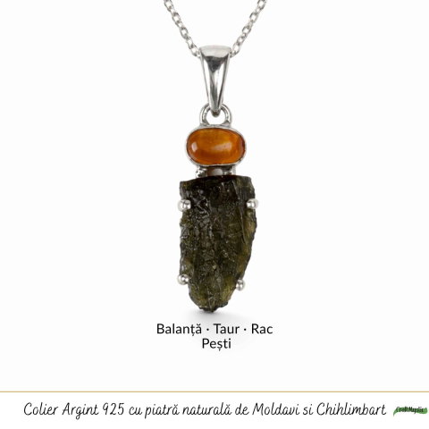 Colier argint 925 cu Moldavit si Chihlimbar Natural – Echilibru si Claritate Interioara [4]