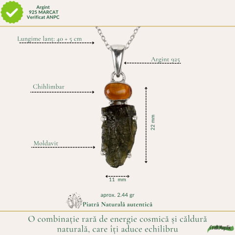 Colier argint 925 cu Moldavit si Chihlimbar Natural – Echilibru si Claritate Interioara [3]