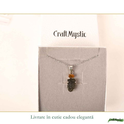 Colier argint 925 cu Moldavit si Chihlimbar Natural – Echilibru si Claritate Interioara [5]