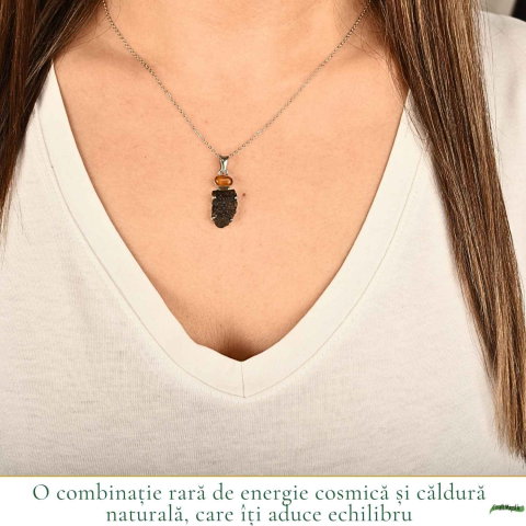 Colier argint 925 cu Moldavit si Chihlimbar Natural – Echilibru si Claritate Interioara [1]