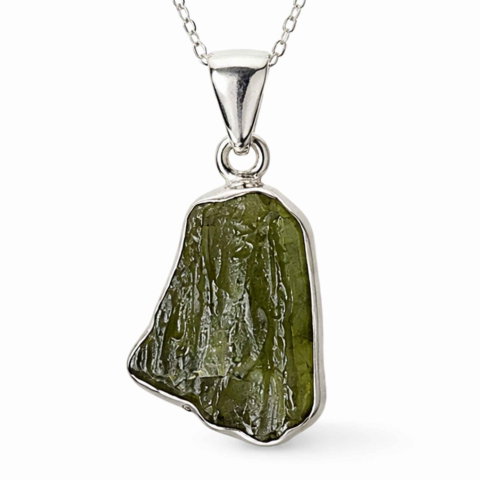 Bijuterii Semiprețioase - Colier argint 925 cu moldavit brut neregulat – transformare si claritate interioara