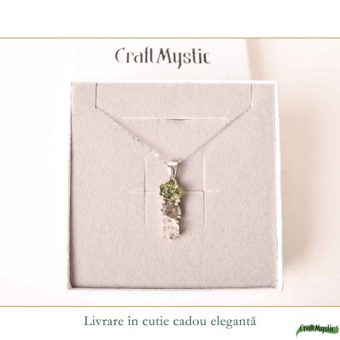 Colier Argint 925 cu Moldavit, Herkimer si Meteorit Brut – Energie si Transformare [5]