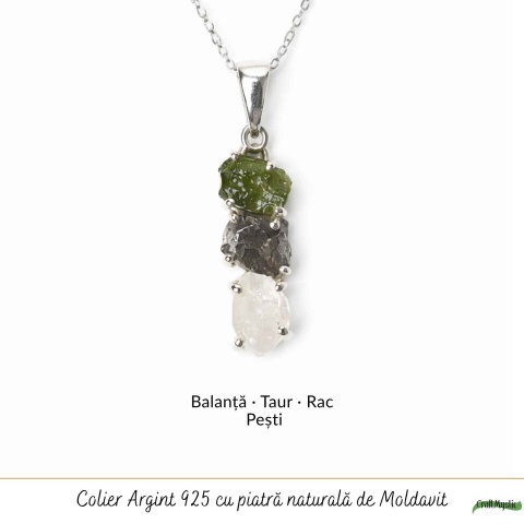 Colier Argint 925 cu Moldavit, Herkimer si Meteorit Brut – Energie si Transformare [4]