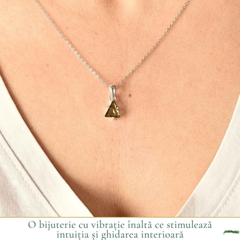 Colier Argint 925 cu Moldavit Fatetat Triunghi – Transformare si Claritate [1]