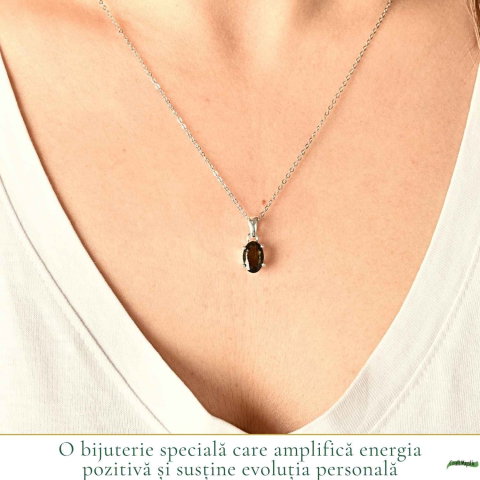 Colier Argint 925 cu Moldavit Fatetat Oval – Claritate si Transformare [1]