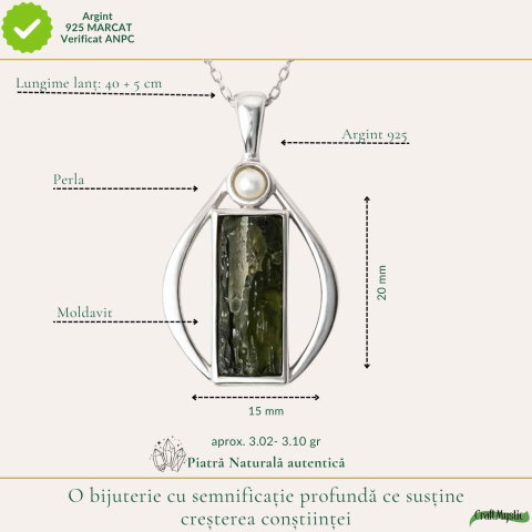 Colier Argint 925 cu Moldavit Brut Lacrima – Transformare si Energie Puternica [3]