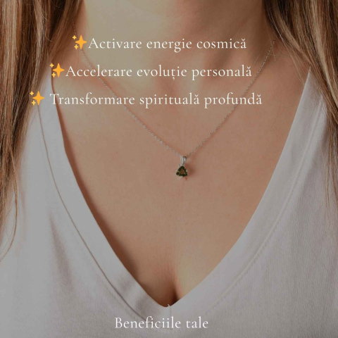 Colier Argint 925 cu Moldavit Fatetat Triunghi – Claritate si Energie Transformatoare [2]
