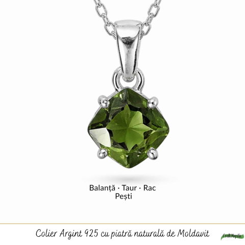 Colier Argint 925 cu Moldavit Fatetat Patrat mic– Claritate si Transformare Interioara [4]