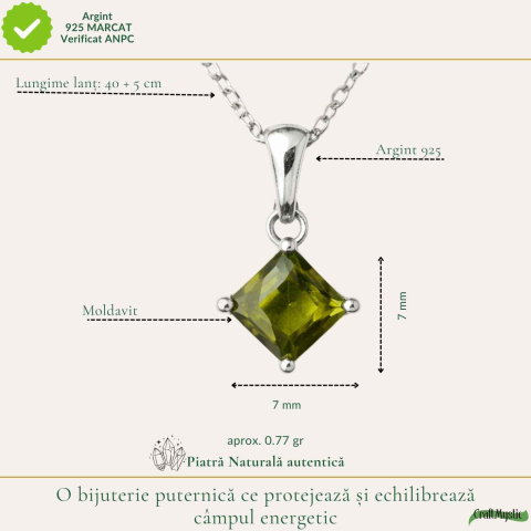Colier Argint 925 cu Moldavit Fatetat Patrat mic– Claritate si Transformare Interioara [2]