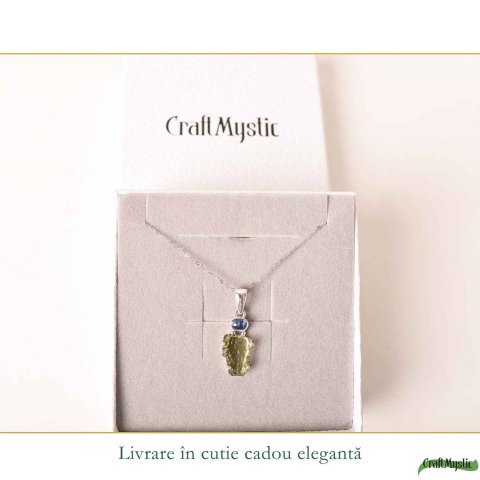 Colier Argint 925 cu Moldavit Brut si Kyanit Albastru – Claritate si Echilibru [5]