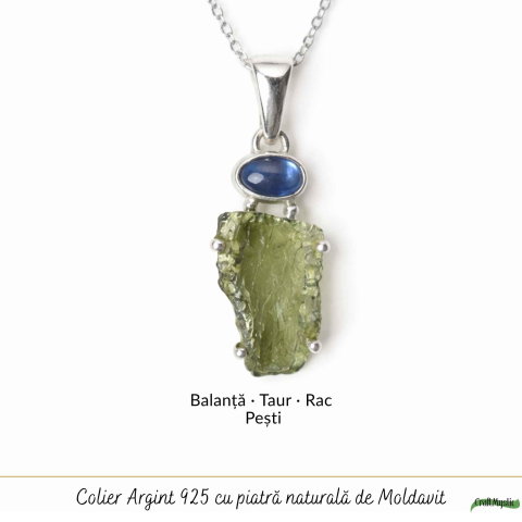 Colier Argint 925 cu Moldavit Brut si Kyanit Albastru – Claritate si Echilibru [4]