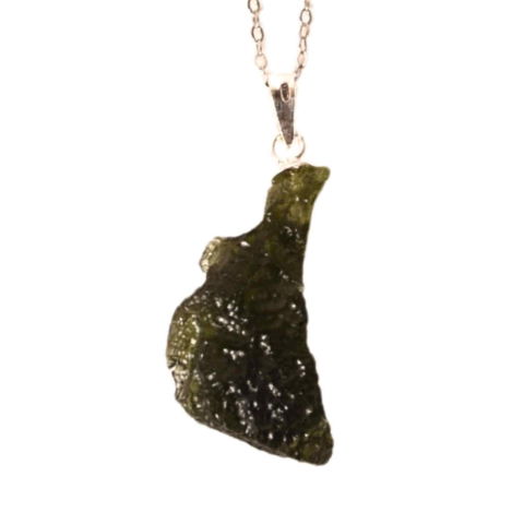 Protectie - Colier Argint 925 cu Moldavit natural brut 2.6 g –sustinere simbolica pentru schimbare si introspectie